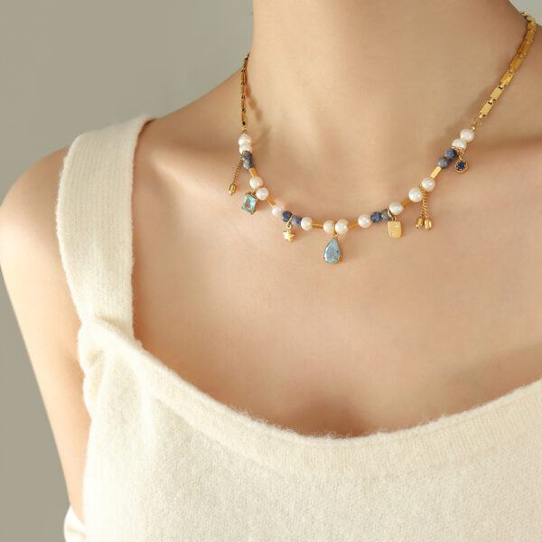 Exclusive natural stone freshwater pearl pendant