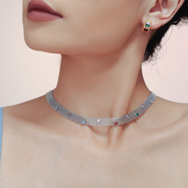 Net chain woven colorful zircon necklace - Image 3