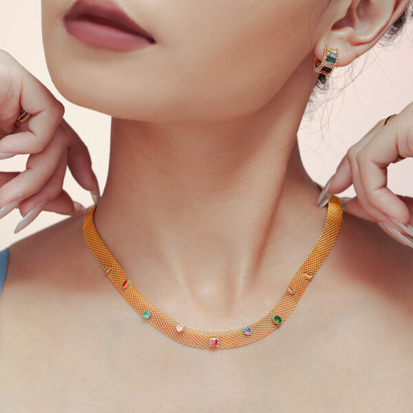 Net chain woven colorful zircon necklace