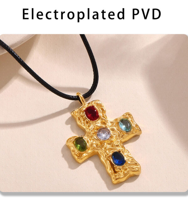 Glass Cross Black Rope Necklace Titanium Steel - Image 3