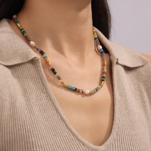 Bohemian Style Dopamine Freshwater Pearl Natural Stone Beaded Necklace